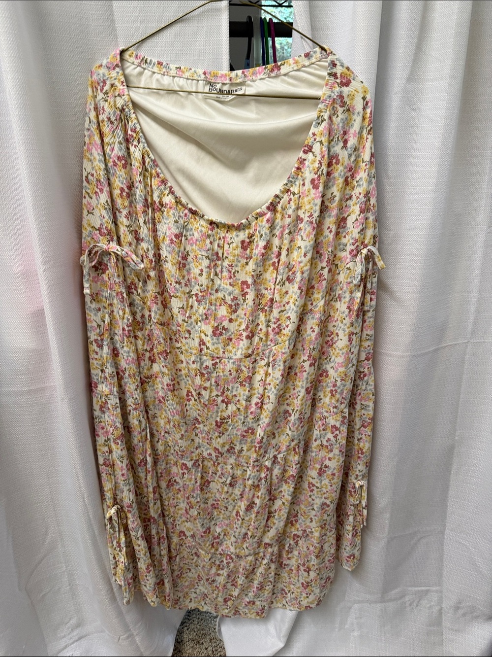 No Boundaries Cream Floral Long-Sleeve Boho Skirt with Pink & Yellow Flowers